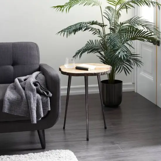 21" Brown Rustic Slab Accent Table {7}