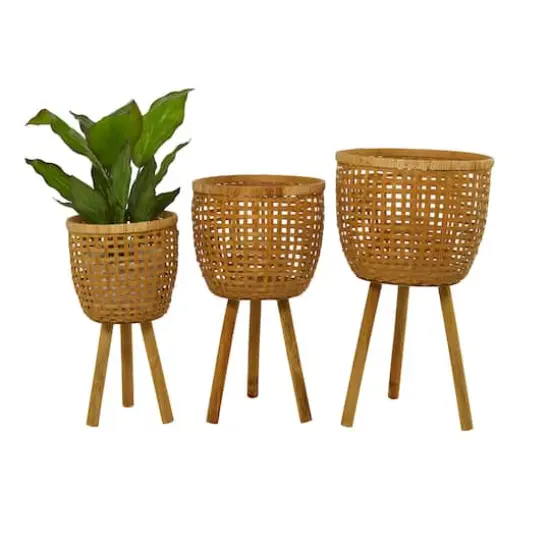 Brown Bamboo Bohemian Planter, Set of 3" 26", 23", 20" {1}