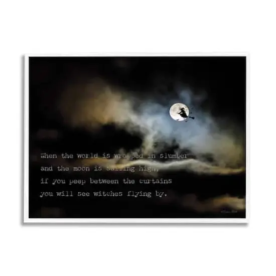 Stupell Industries Witch Flying By Moon Framed Giclee Art White {1}
