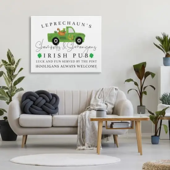 Stupell Industries Irish Pub Whimsical Leprechaun Green Shamrock Details Canvas Wall Art {3}