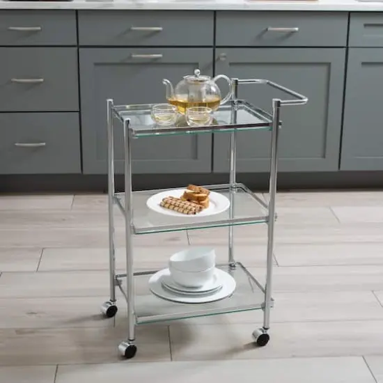 Organize It All Chrome 3-Tier Tempered Glass Rolling Serving Cart {4}