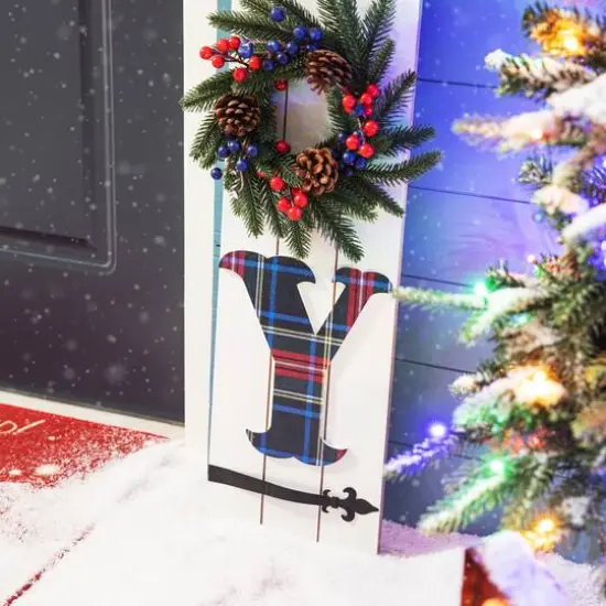 Glitzhome&reg; 36" Wood Plaid Wreath "JOY" Porch D&eacute;cor {6}