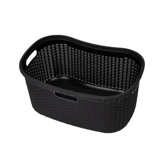 Mind Reader 23" Plastic Wicker Design Laundry Basket Black {7}
