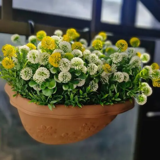 12" Faux Flowers in Hanging Basket, 2ct. Yellow/White {6}