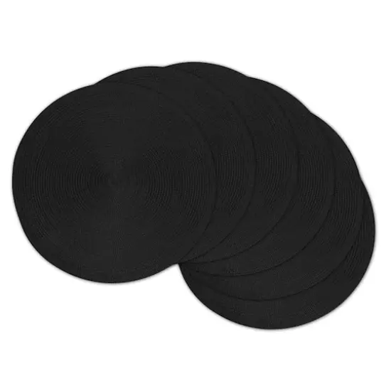 DII&reg; Round Plastic Woven Placemats, 6ct. Black {1}