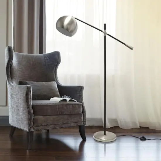 Lalia Home Black Matte Swivel Floor Lamp with Inner White Dome Shade Brushed Nickel {6}