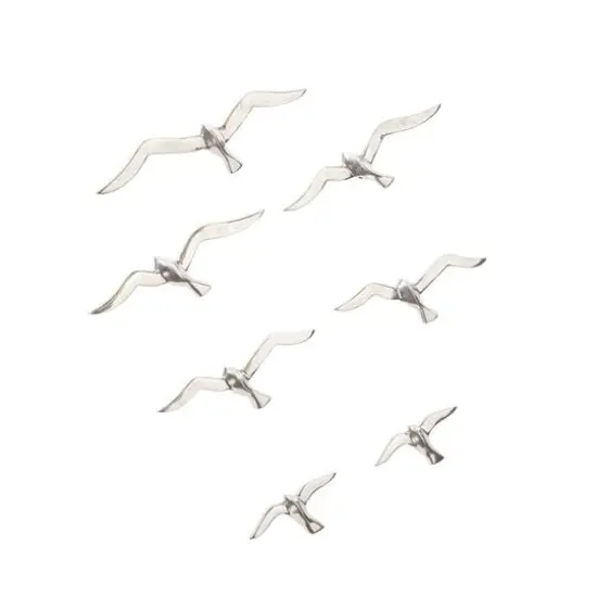 Set of 7 Silver Aluminum Coastal Birds Wall Decor, 16" x 4" {3}