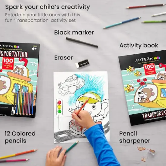 Arteza&reg; Kids Transportation Coloring Book Kit, 16 pcs {3}