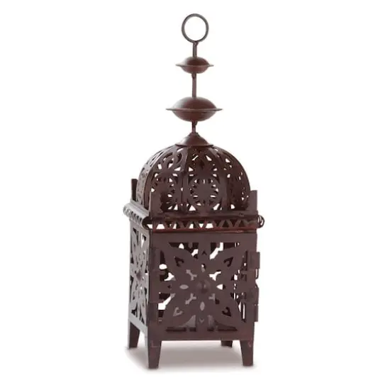 11.5" Bronze Metal Moroccan Candle Lantern {1}