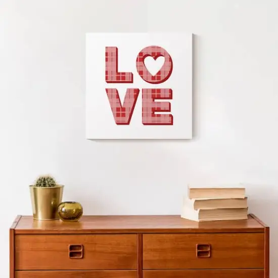 Love Plaid Stack 12" x 12" Canvas Wall Art {5}