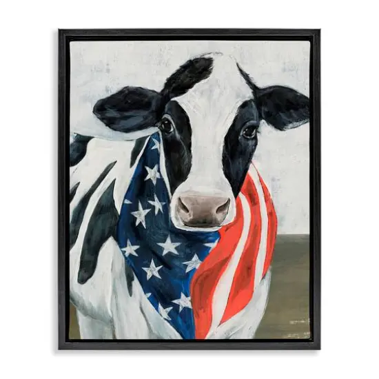 Stupell Industries Farm Cow American Flag Animal Floater Framed Art Black {1}
