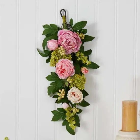 24" Pink Mixed Peony & Hydrangea Teardrop Swag {4}