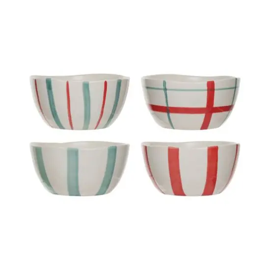 Hello Honey&reg; 5" Red, Aqua & Cream Pattern Hand-Painted Stoneware Bowl Set {1}