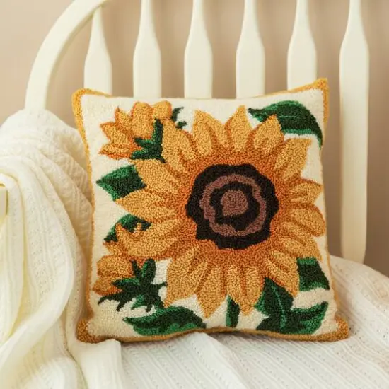 Glitzhome&reg; 14" Fall Hooked Sunflower Pillow {4}