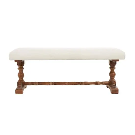 Cream Fabric Bench with Brown Turned Legs {4}