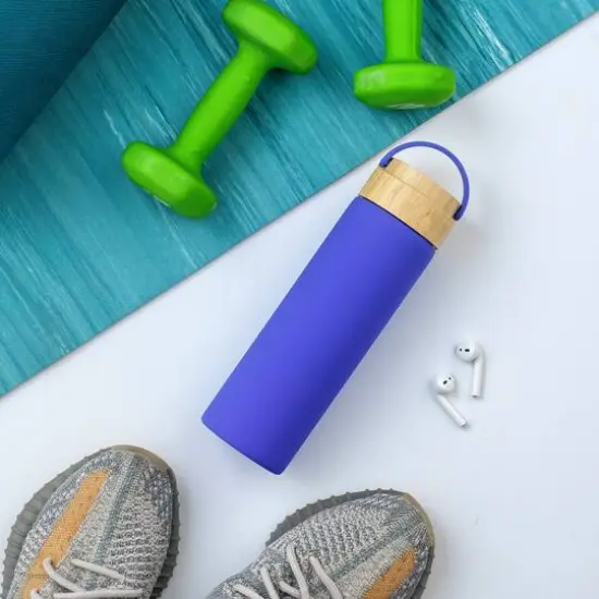 JoyJolt&reg; 20oz. Glass Water Bottle with Carry Strap & Non Slip Silicone Sleeve Purple {6}