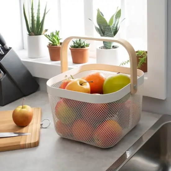 Simplify White Mesh Tote with Bamboo Handle {6}