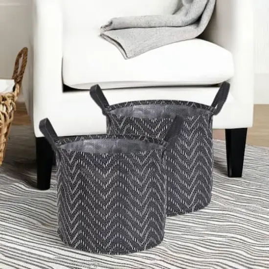 DII&reg; Small Round Black & White Tribal Chevron PE-Coated Woven Paper Laundry Bin, 2ct. {1}