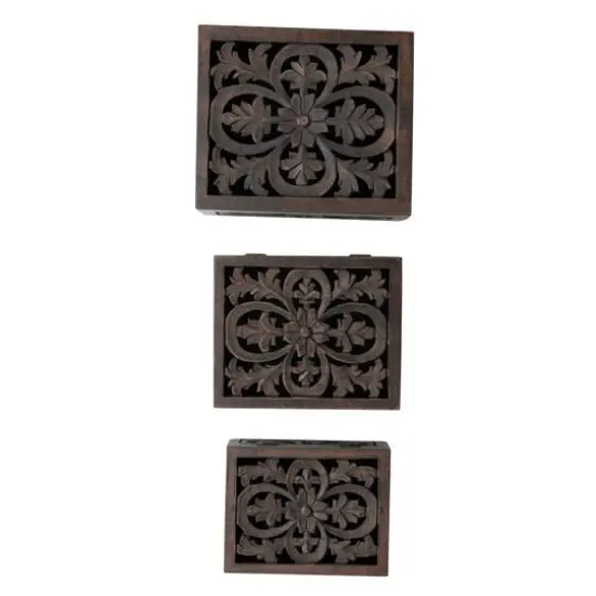 Hello Honey&reg; Espresso Carved Reclaimed & Mango Wood Nesting Boxes Set {11}