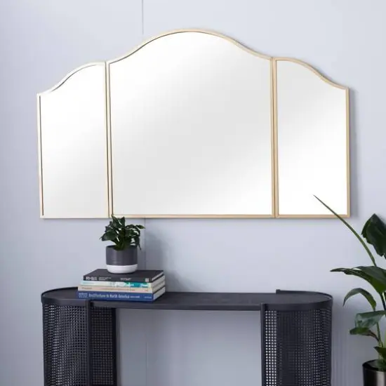 31'' Gold Traditional Metal Trifold Wall Mirror {8}