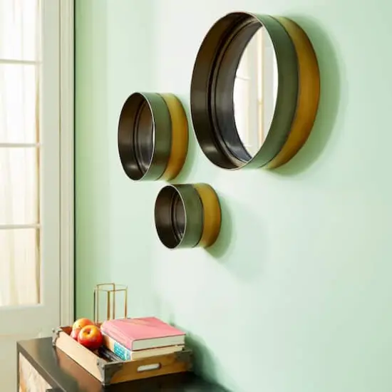 Black Metal Wall Mirror Set {9}