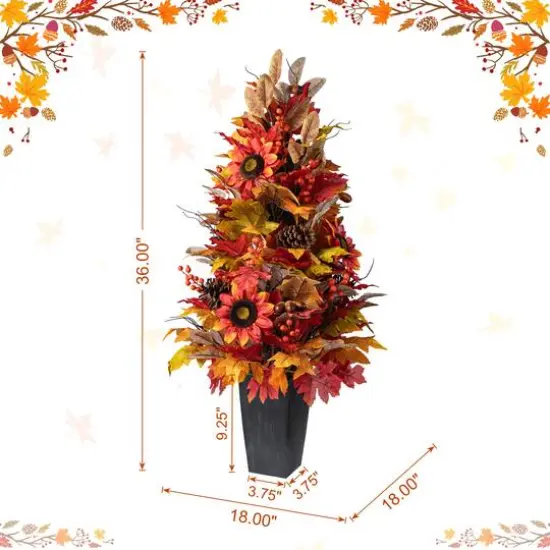 Glitzhome&reg; 36" Fall Sunflower, Pinecone and Berry Porch Tree {9}