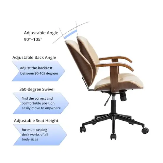 Glitzhome® 38" Leatherette Gaslift Adjustable Swivel Office Chair Beige {7}