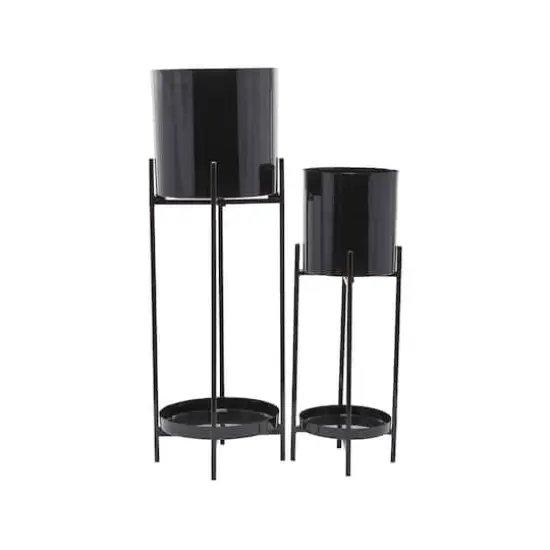 Black Contemporary Planter, Set of 2" 24", 32" {1}