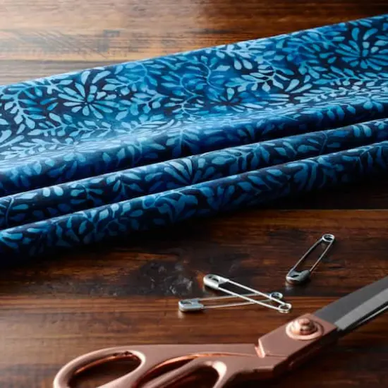 Feldman Batik Navy Royal Stamp Clover Petal Cotton Fabric {3}