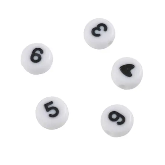 White & Black Number Acrylic Circle Craft Beads, 7mm by Bead Landing™ {5}