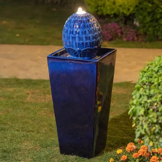 Glitzhome&reg; 36" LED Artichoke Pedestal Ceramic Fountain Cobalt Blue {4}