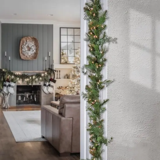 First Traditions&trade; Collection 9ft. Pre-Lit Artificial North Conway Garland with Glittery Cones & Eucalyptus, 100 Clear Lights {3}