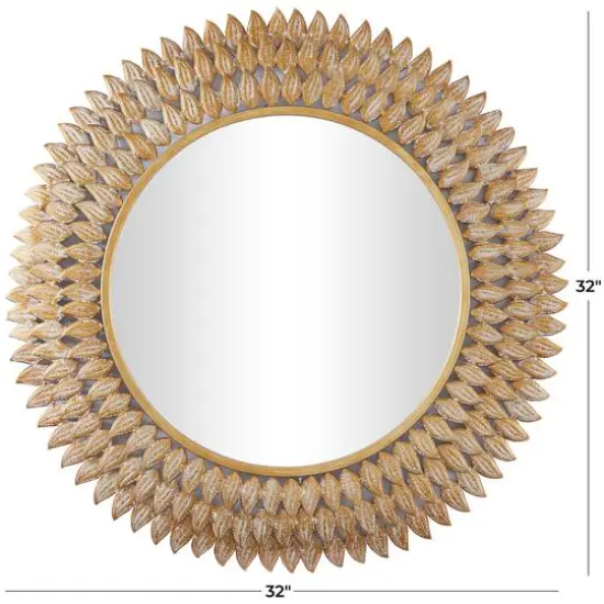 Gold Metal Radial Leaf Wall Mirror 32" x 1" x 32" {6}