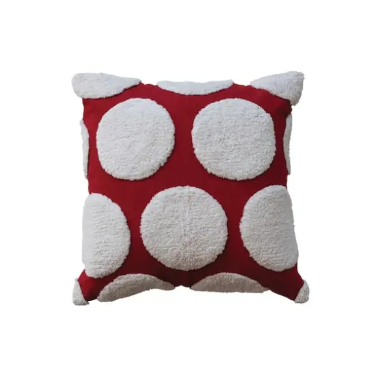 Hello Honey&reg; 18" x 18" Square Red & White Cotton Slub Pillow with Tufted Dots {1}