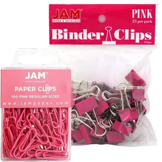 JAM Paper Desk Essentials Paper Clips & Binder Clips Kit Pink {1}