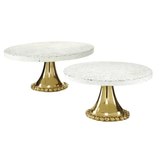 Set of 2 Gold Stoneware Natural Cake Stand, 12", 10" {1}