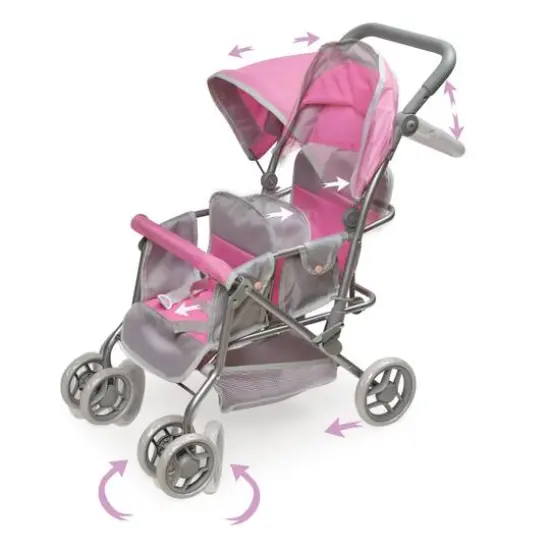 Badger Basket Gray & Pink Cruise Folding Inline Double Doll Stroller {7}
