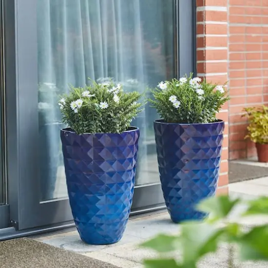 Glitzhome&reg; Eco-Friendly Oversized Faux Cobalt Blue Ceramic Tall Bowl Plastic Pot Planter Set {3}