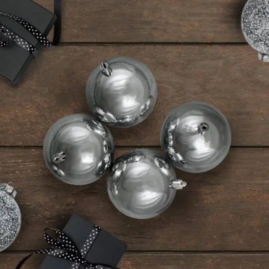 12ct. 4" Pewter Gray Shatterproof Shiny Christmas Ball Ornaments {3}