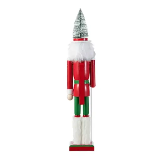 Glitzhome&reg; 26"H Wooden Christmas Green Brush Tree Nutcracker {8}