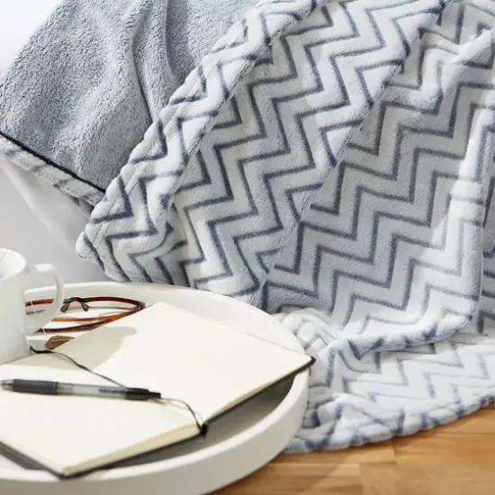 DII&reg; French Blue Chevron Plush Throw {8}