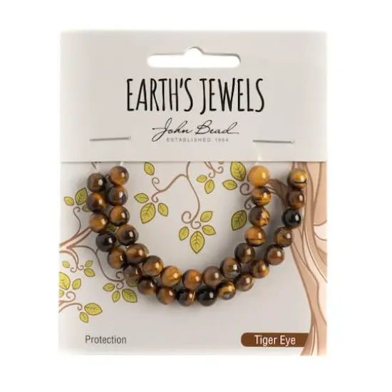 John Bead Earth's Jewels Natural Stone Round Beads, 6mm Tiger's Eye {3}