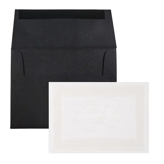 JAM Paper 4.88" x 3.38" Pearl Border Cards with Black Linen Envelopes Thank You Card Sets, 25ct. {1}