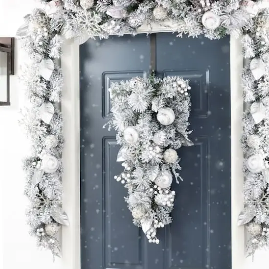 Glitzhome® 30"H Christmas Silver & White Ornament and Berry Teardrop {3}