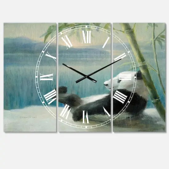 Designart Panda After A Long Day Farmhouse 3 Panel Wall Clock {1}