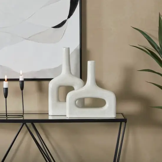 CosmoLiving by Cosmopolitan White Ceramic Donut Shaped Vase Set of 2 16", 13" {7}