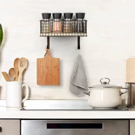 NEX&trade; Wall Mounted Ironing Board Hanger for T-Leg with Storage Basket Brown {8}