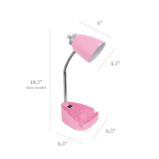 LimeLights 18.5" Gooseneck Desk Lamp with Tablet Stand and Charging Outlet Pink {3}