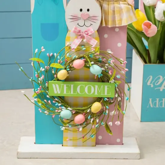 Glitzhome&reg; 30" Easter Wooden Bunny Family Standing D&eacute;cor {5}