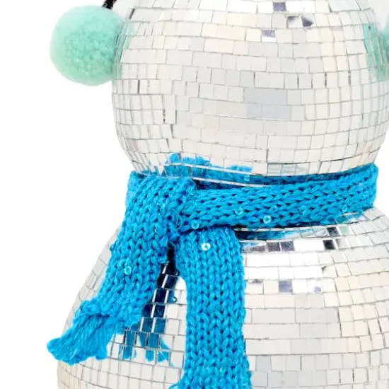 10" Disco Ball Snowman with Blue Scarf {4}